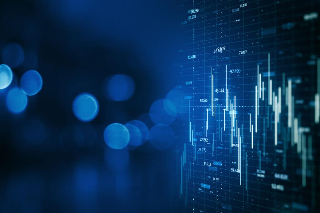 Financial data graph on digital screen