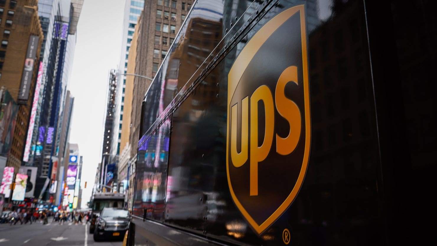 UPS vehicle on busy street