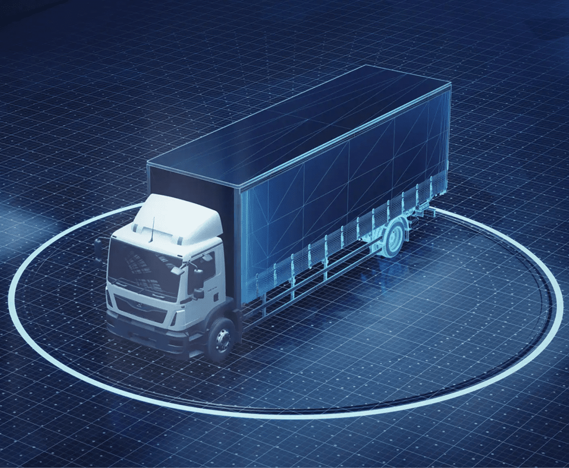 High-tech truck in digital space