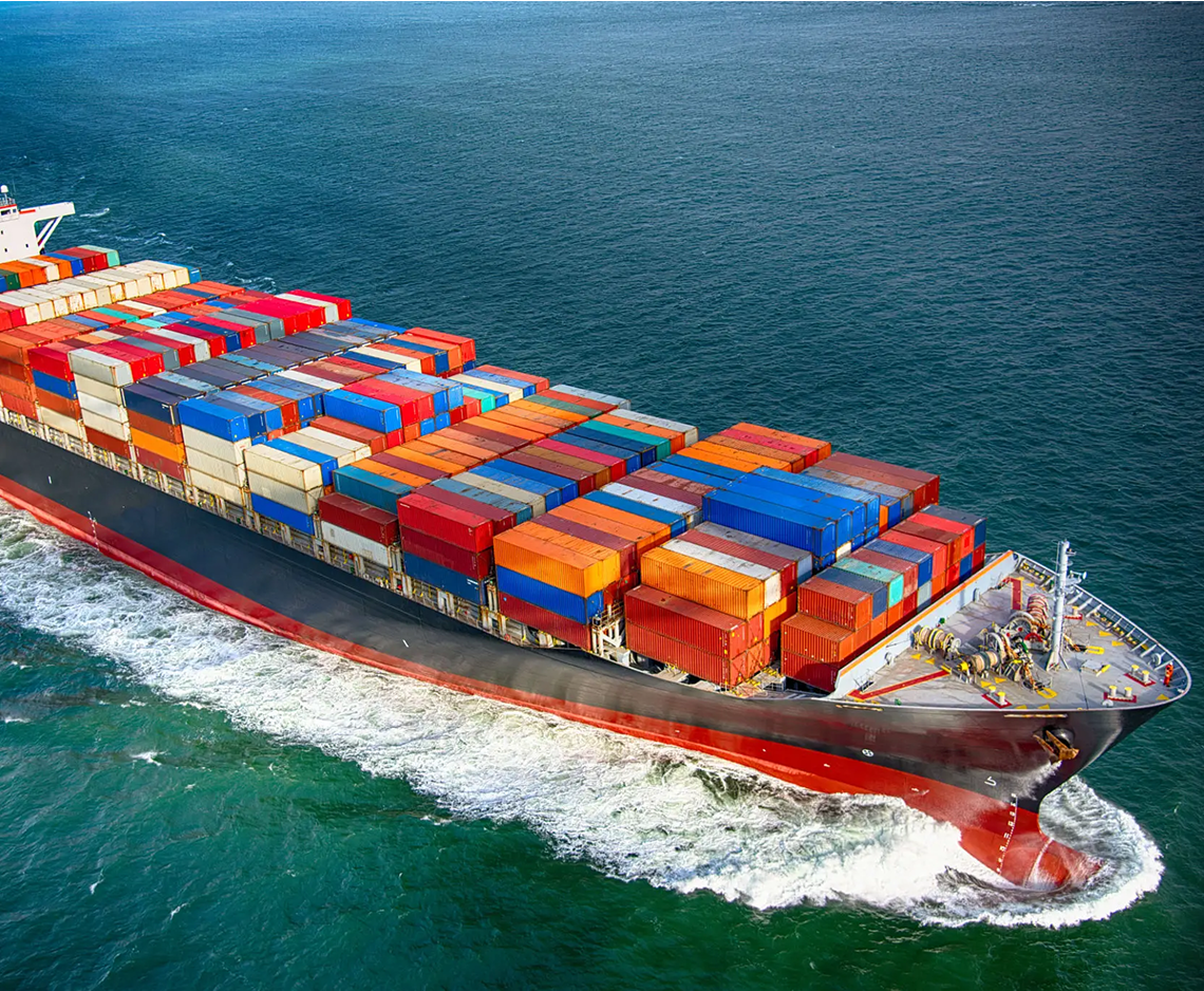 Container ship sailing on ocean