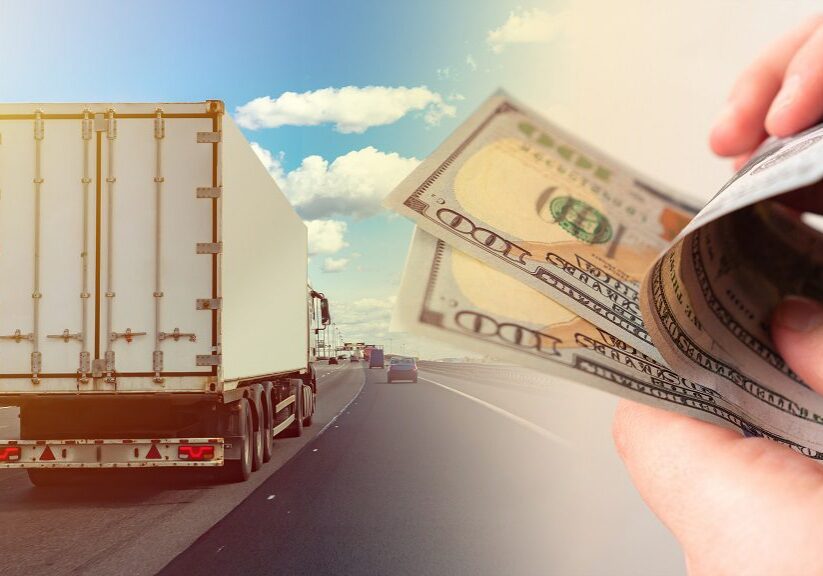 Truck on highway with money in hand