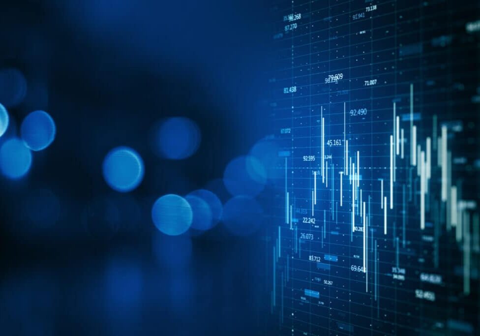 Financial data graph on digital screen