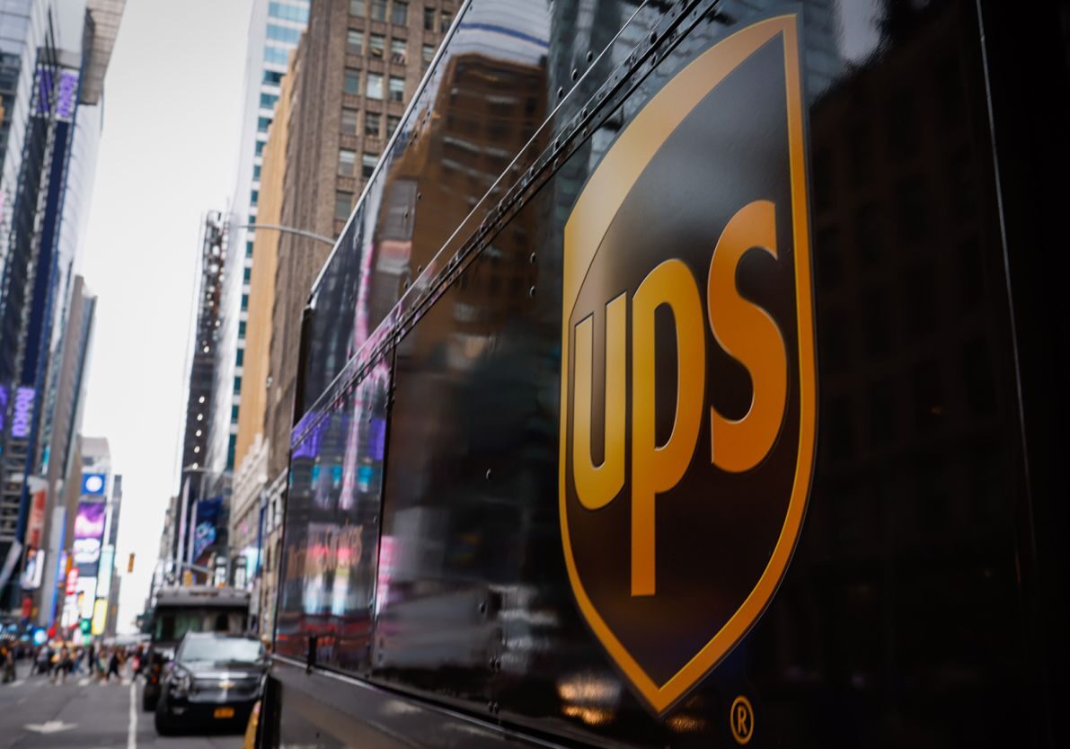 UPS vehicle on busy street