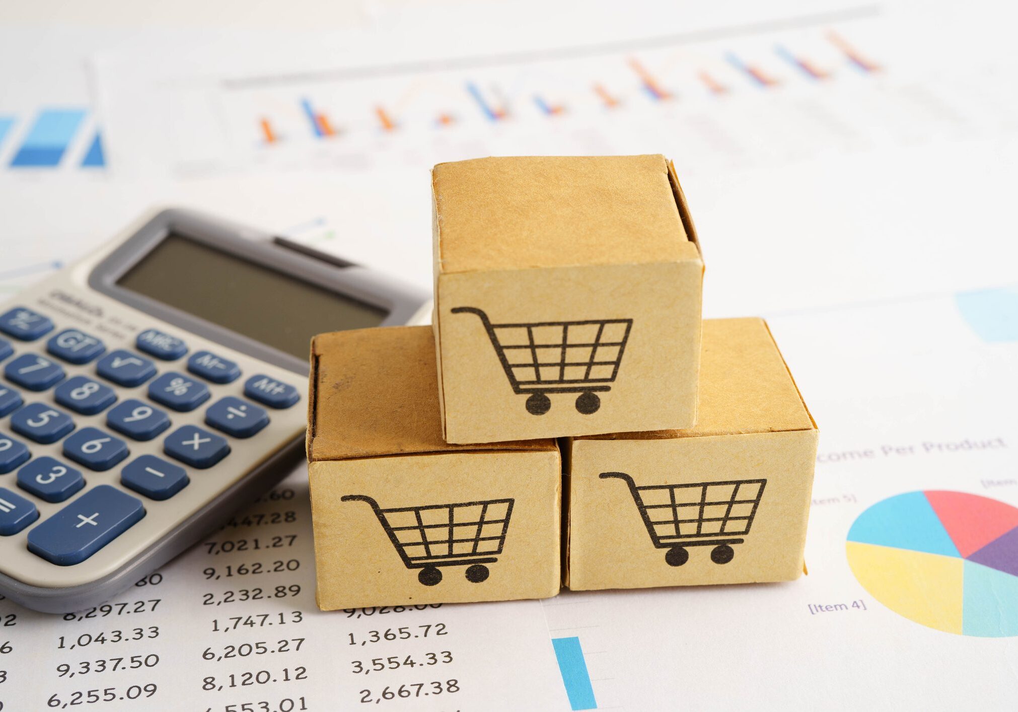 Small boxes on business charts and graphs